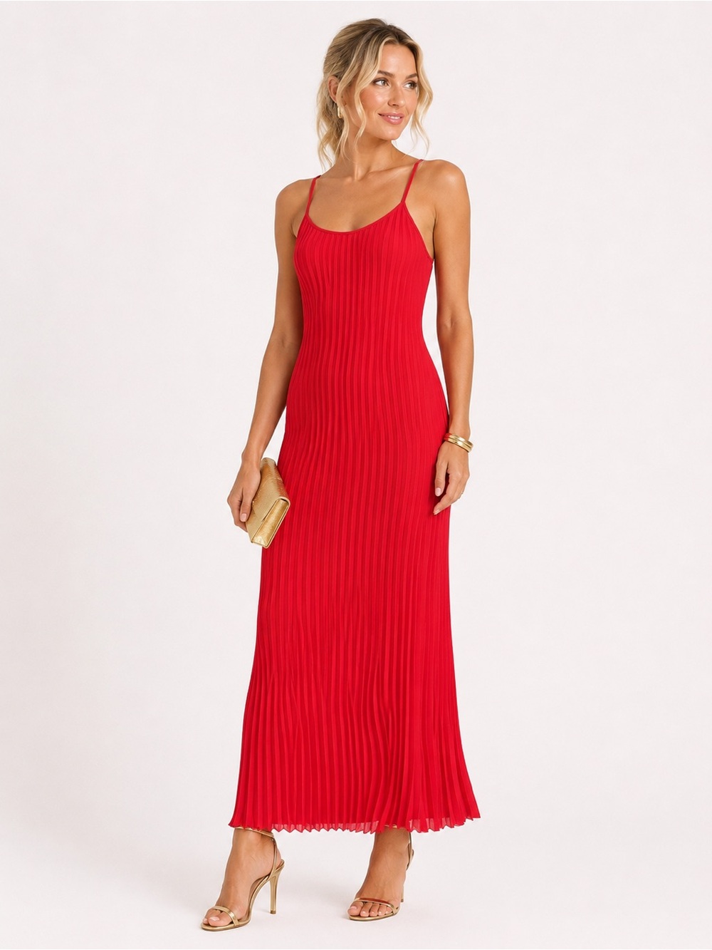 Banana Republic Red Pleated Slip Maxi Dress Size 2